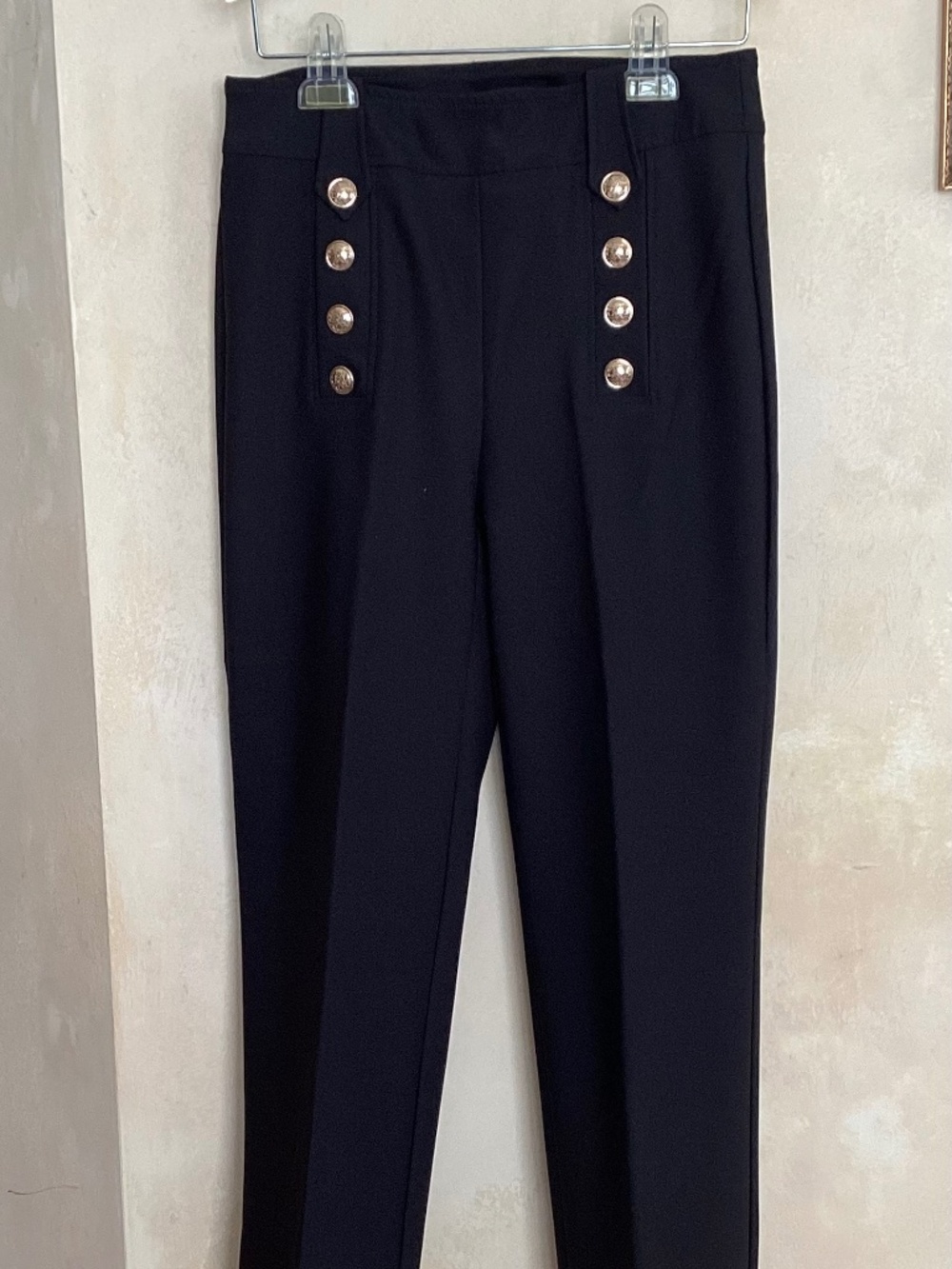 RACHEL ZOE BLACK PULL ON PANTS WITH VERTICAL ROWS OF GOLD BUTTONS SIZE 2 - Picture 2 of 12